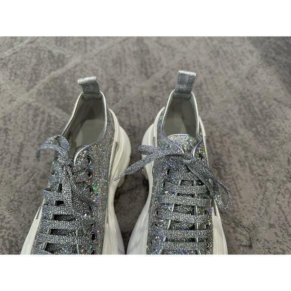 Alexander McQueen Tread Slick Lace Up Holo Silver Glitter Sneakers EU 38 - Picture 4 of 11